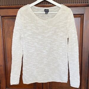 Eileen Fisher Silk Linen Cotton Sweater Italian yarn ecru open knit long sleeve